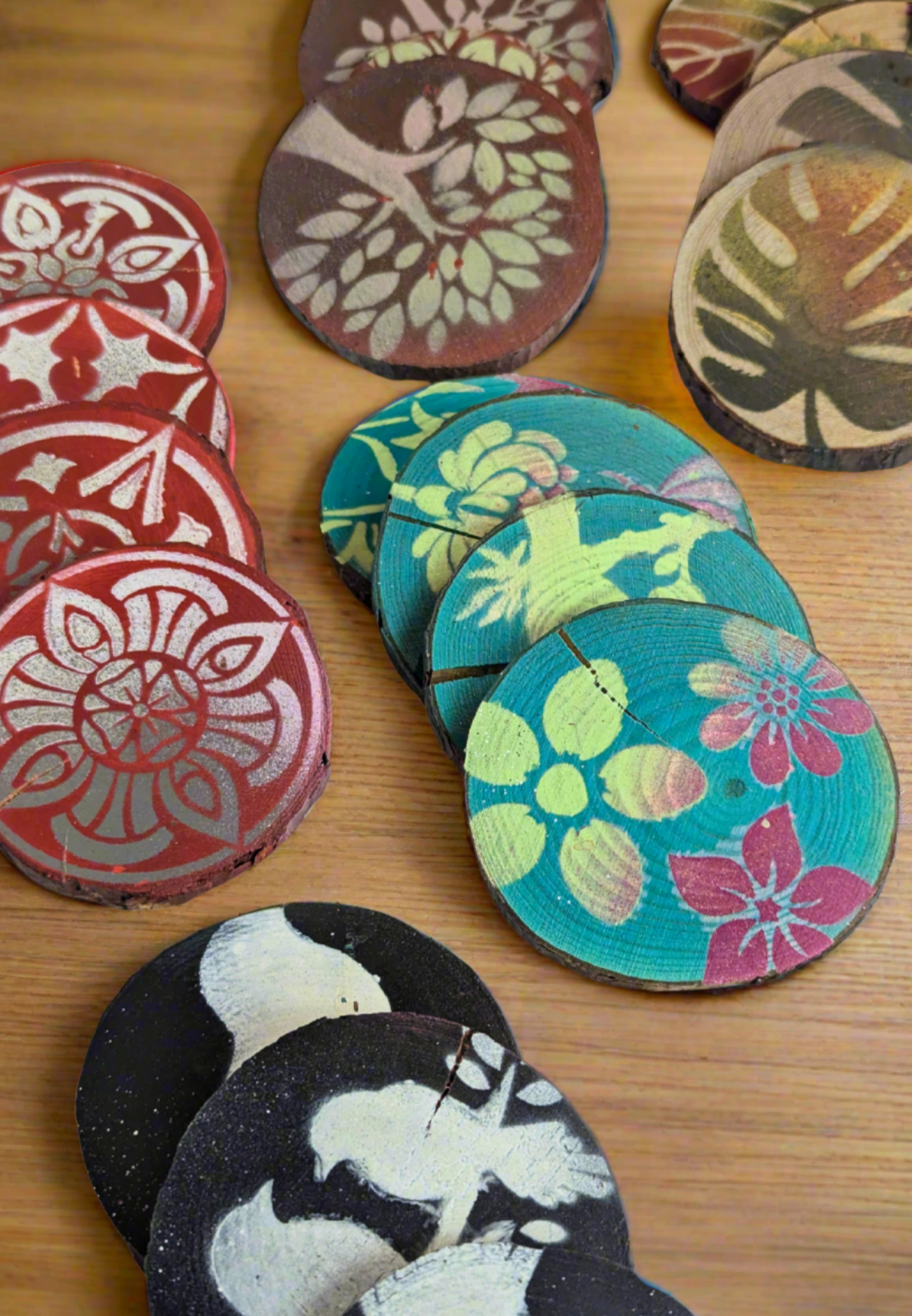 Hand Painted Wood Slice Coasters (set of 4)